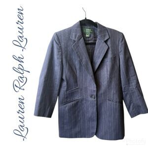 Lauren Ralph Lauren Wool Blazer Jacket 10P Petite Navy Blue Pinstripe Office